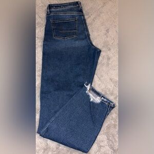 American Eagle medium wash distressed button/zip front Mom Jeans Size 4